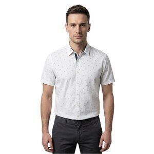 🌿 ZANEROBE Men’s Ditzi Print Button-Up Shirt | White Geometric | Size M‎